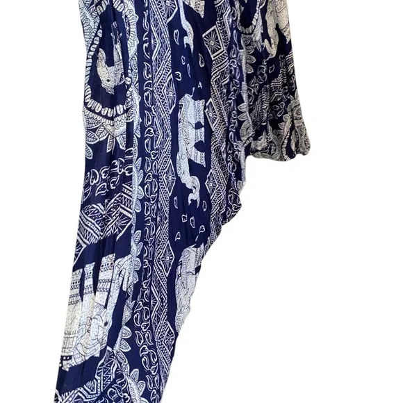 Bohemian Harem Yoga Drop Crotch Cotton Blue Elephant print romper / jumpsuit - Picture 8 of 14